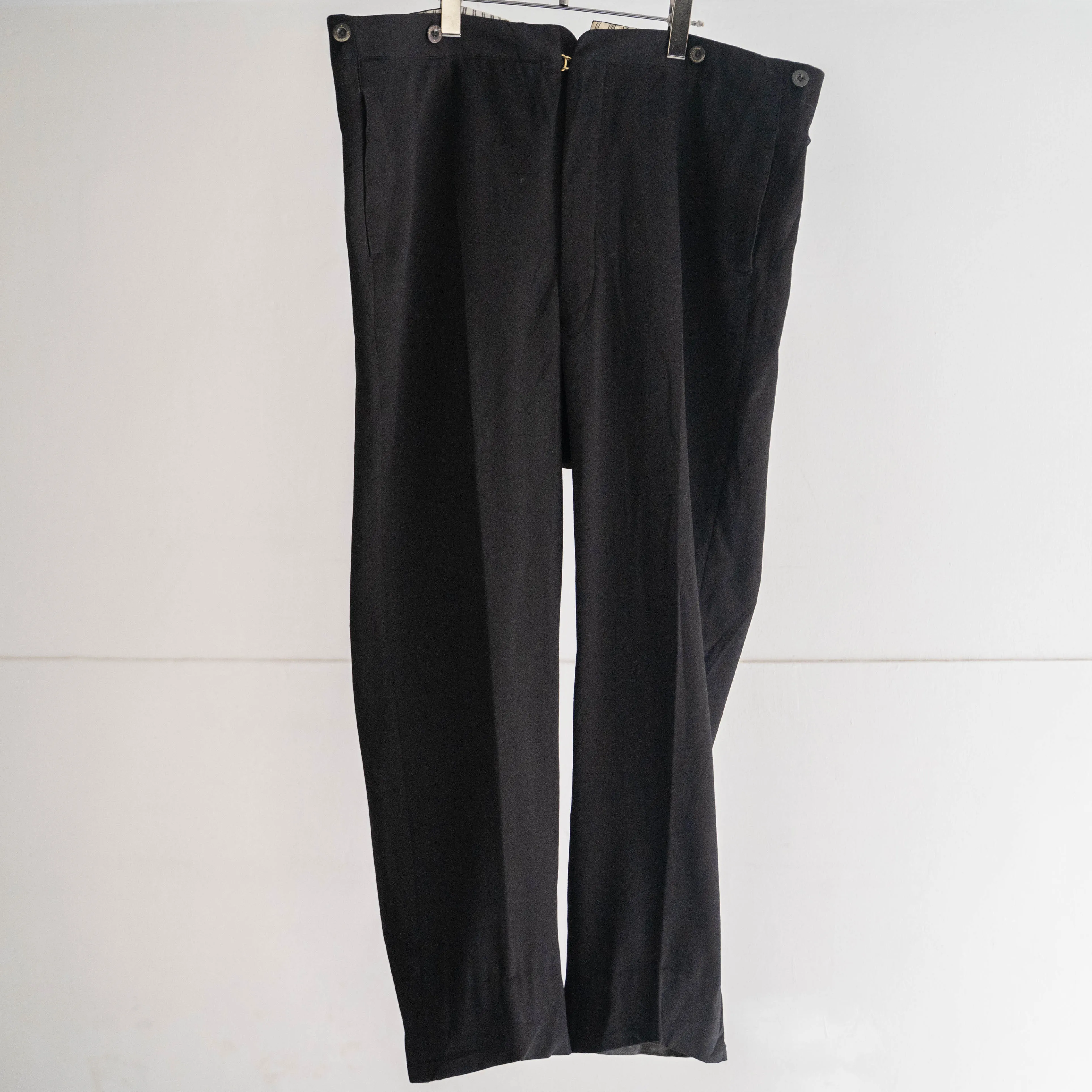 1940s French black color wool slacks 'with buckle back'