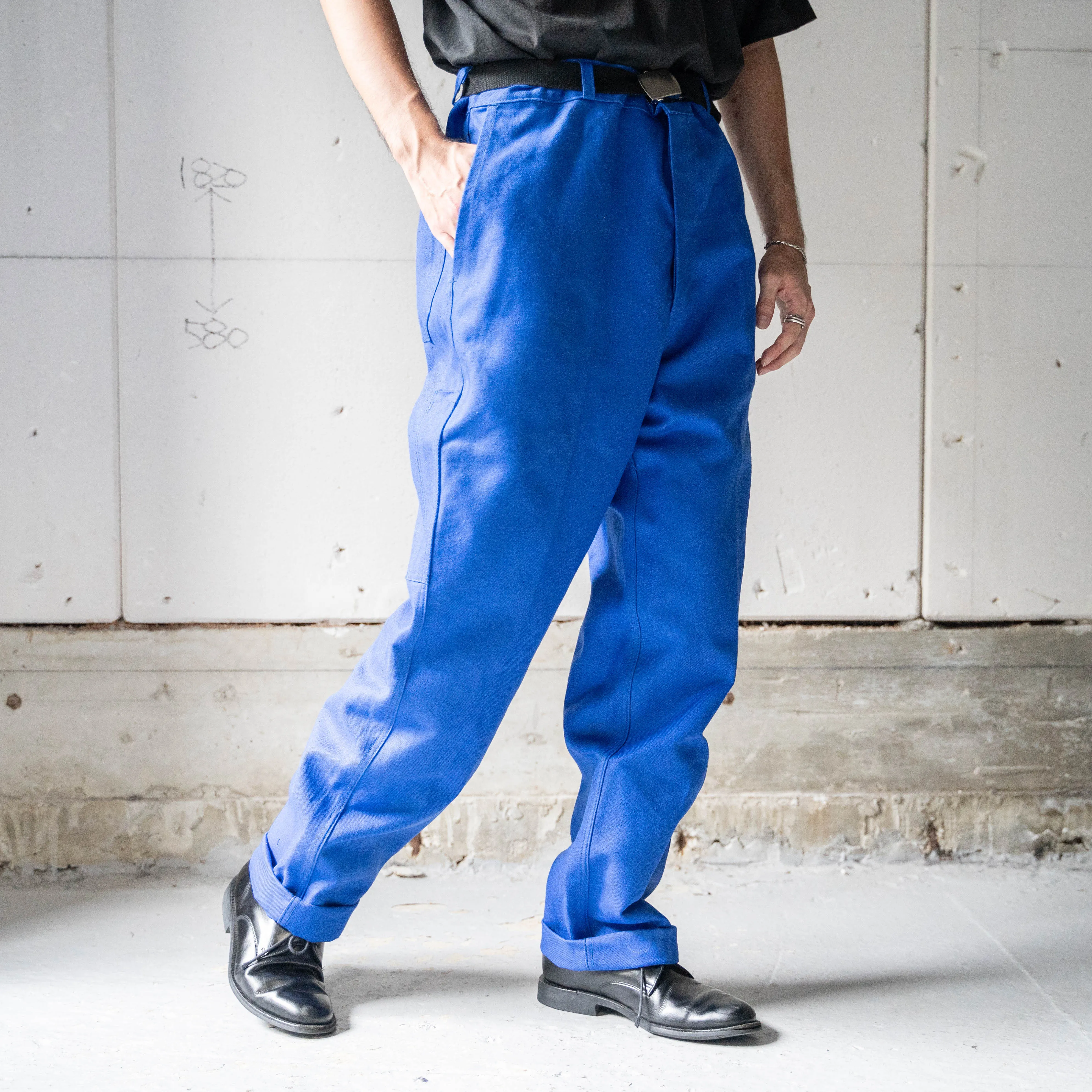 1980s France blue color cotton twill work pants 'deadstock'