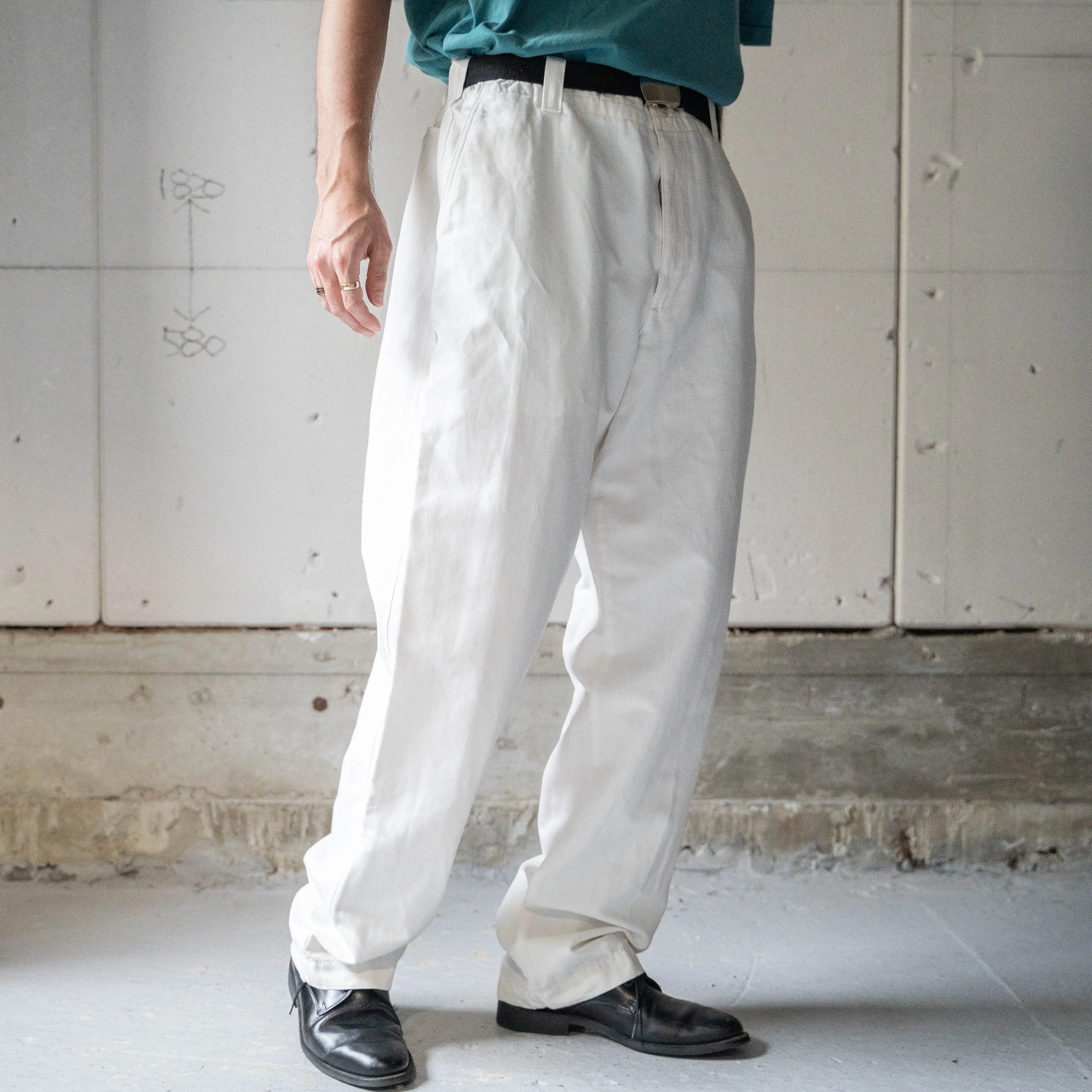 1990-00s white color cotton linen pants