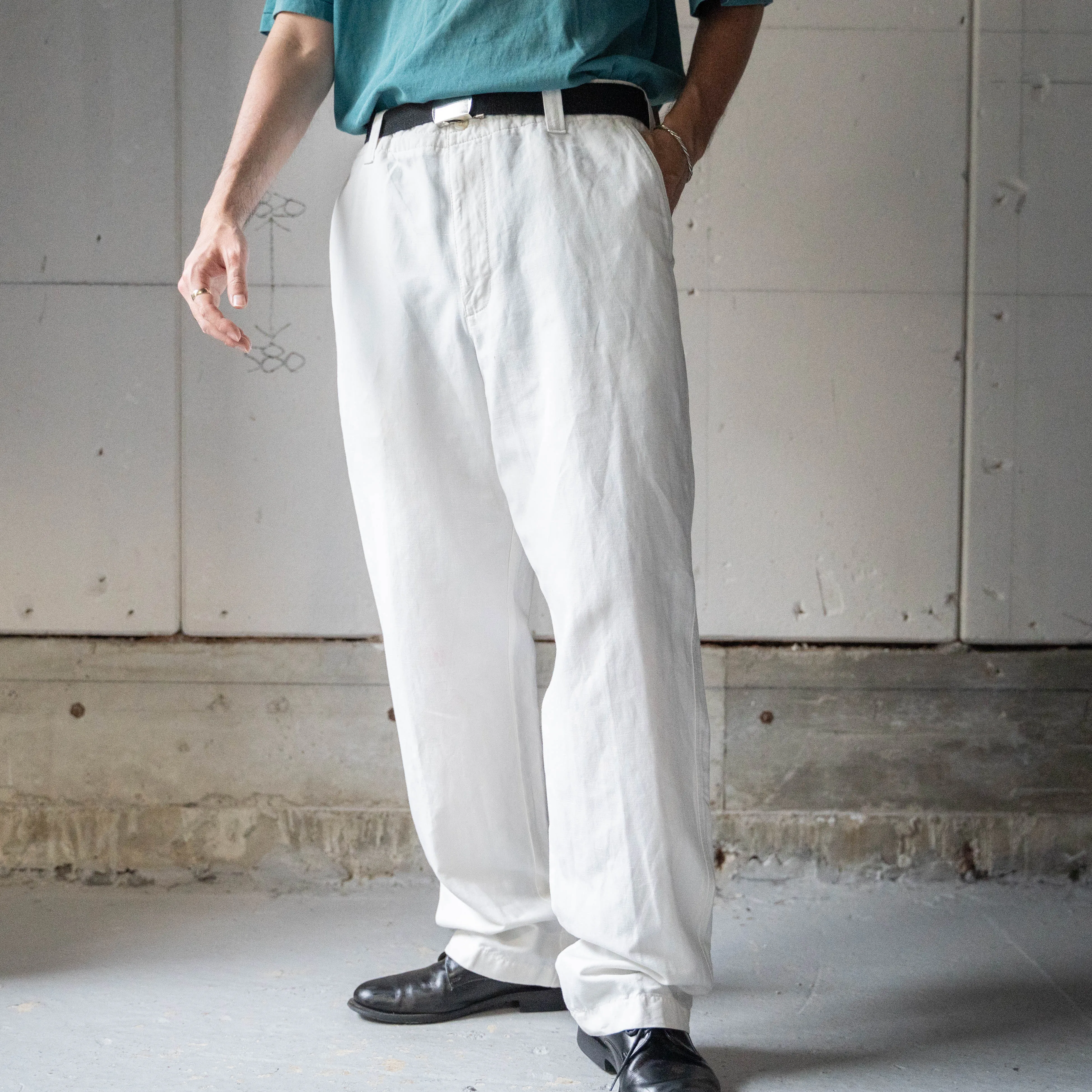 1990-00s white color cotton linen pants