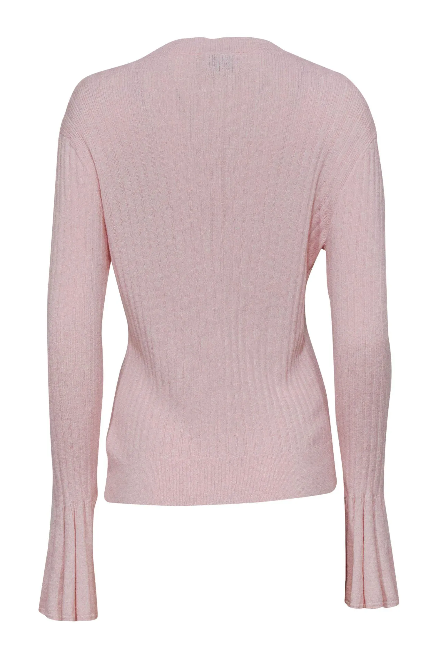 27 Miles - Light Pink Ribbed Bell Sleeve Sweater Sz M