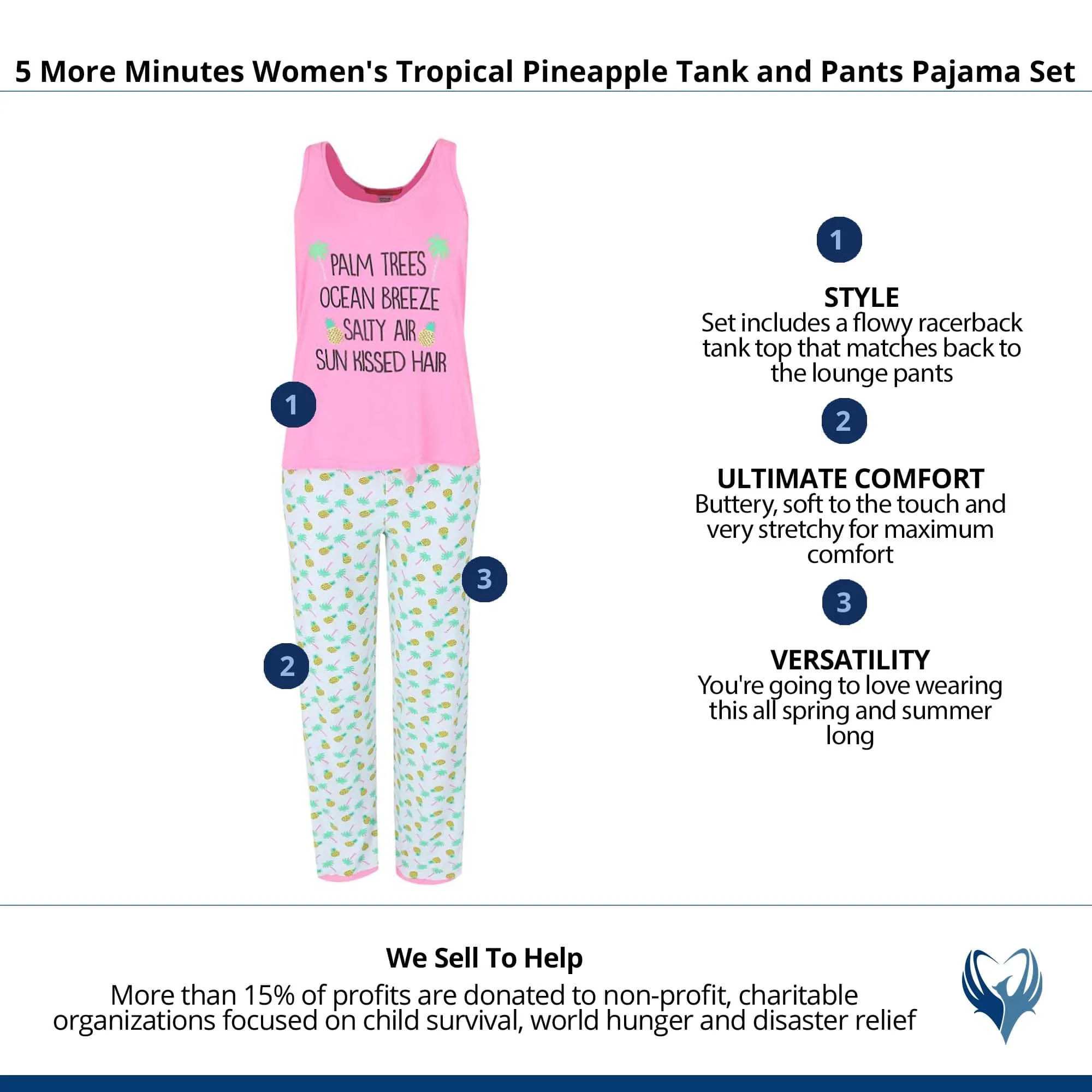 5 More Minutes Women's Tropical Pineapple Tank and Pants Pajama Set