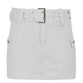 A line button cargo pocket denim mini skirt