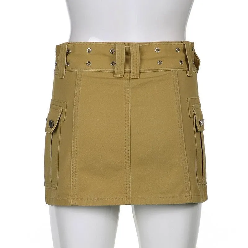 A line button cargo pocket denim mini skirt