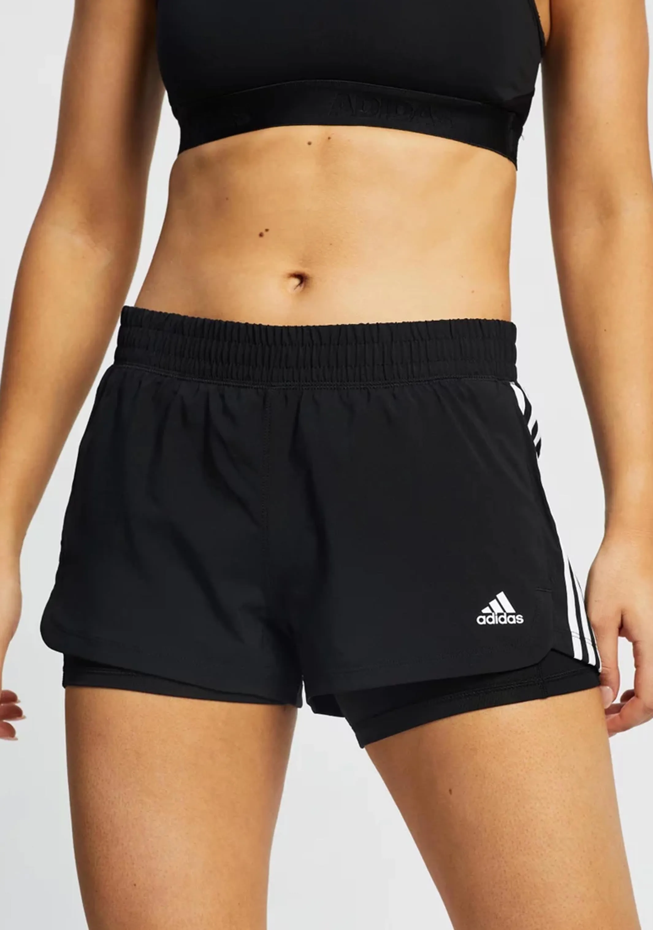 Adidas Womens 3 Stripe Pacer Two-In-One Shorts <br> GL7686