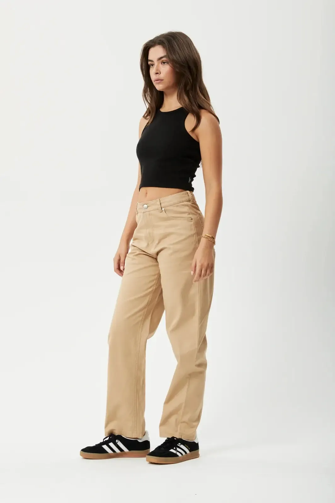 Afends shelby hemp wide leg pant long- tan