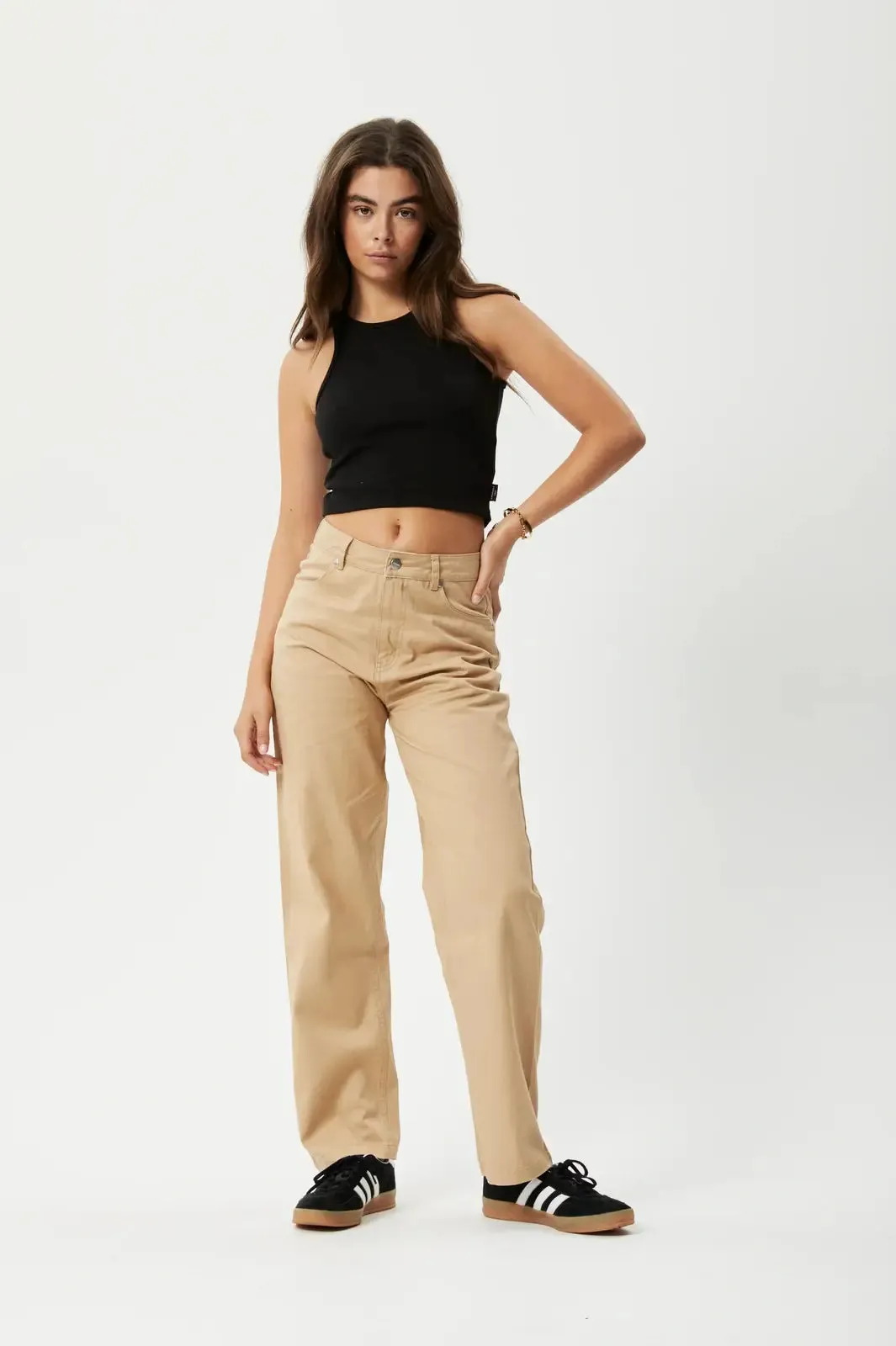 Afends shelby hemp wide leg pant long- tan