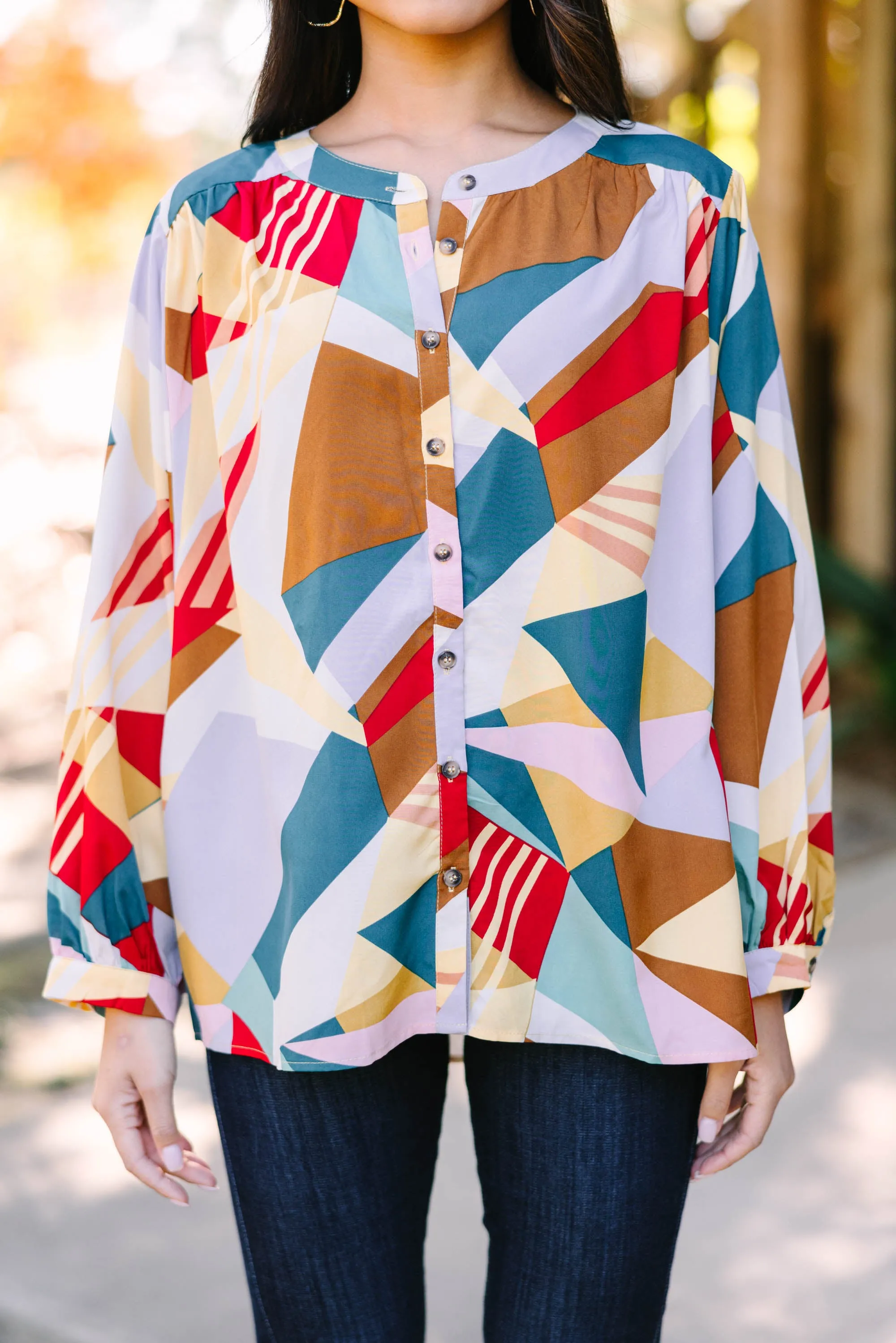 Always In Mind Red Mix Abstract Blouse