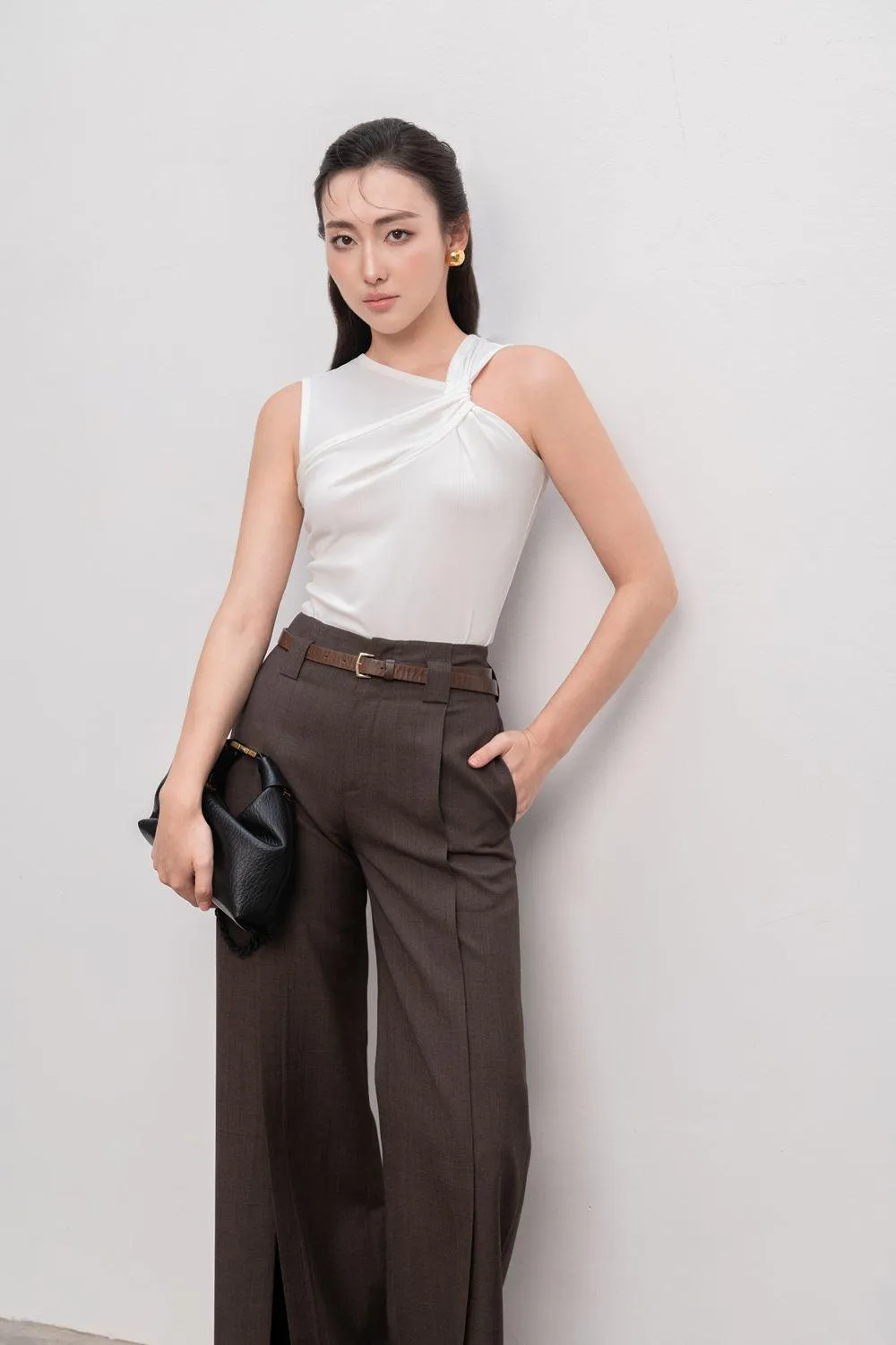 Amabel Straight Slit Hem Polycotton Ankle Length Pants