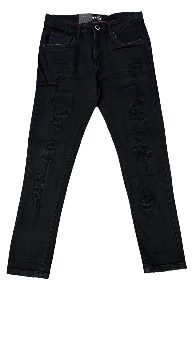 Arketype Black Jeans Men's Slim Fit Ripped Stretch Denim