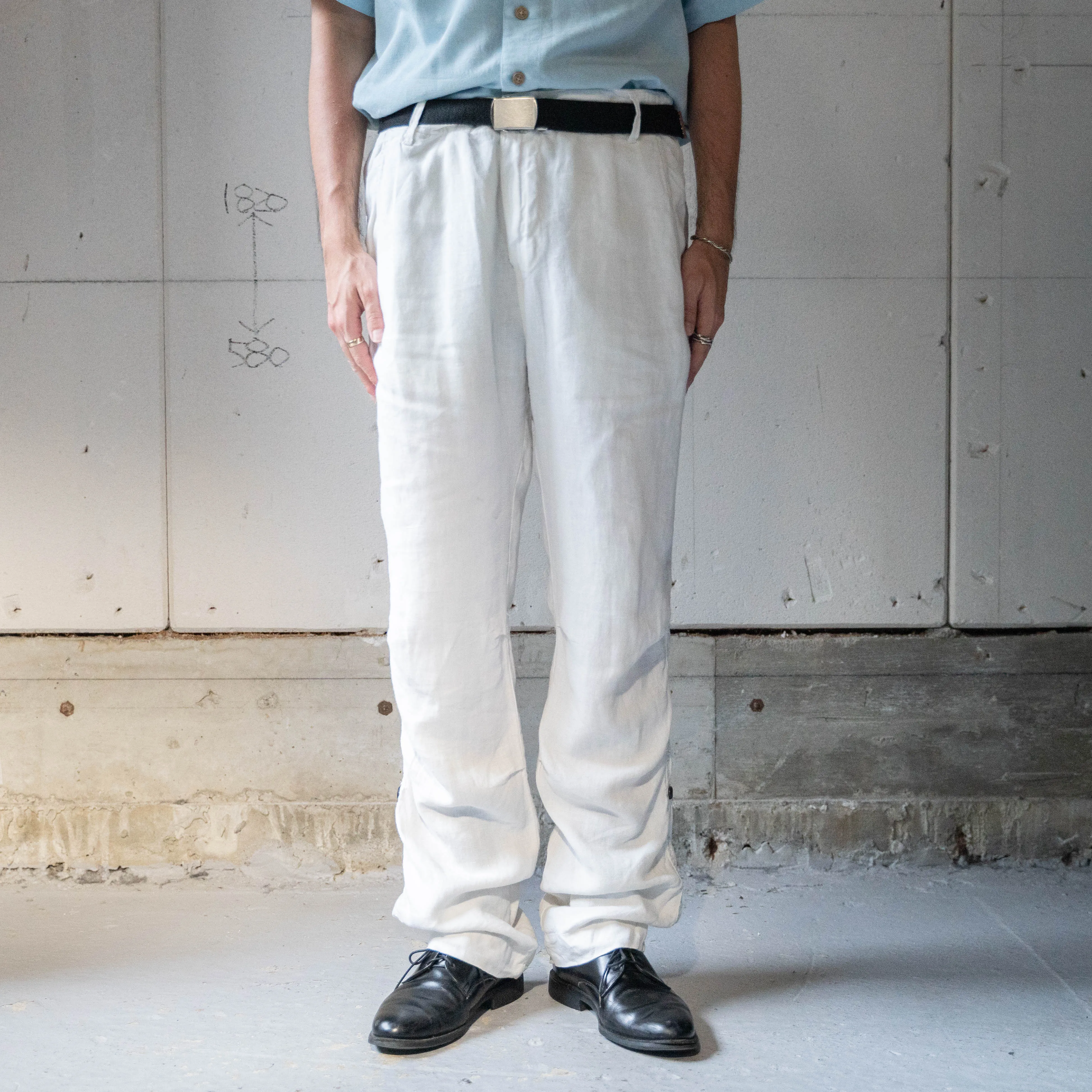 around 1990s white color all linen easy pants