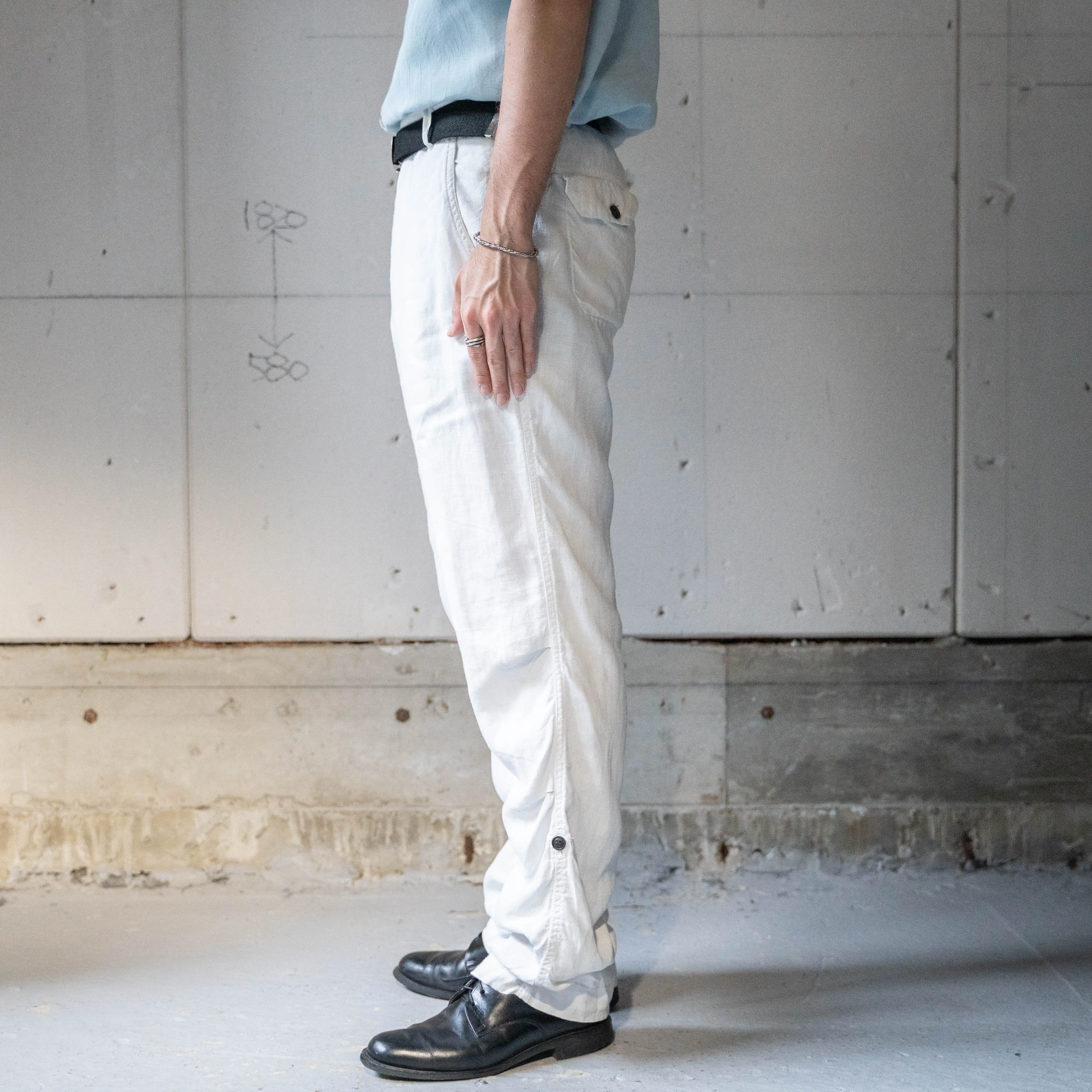 around 1990s white color all linen easy pants