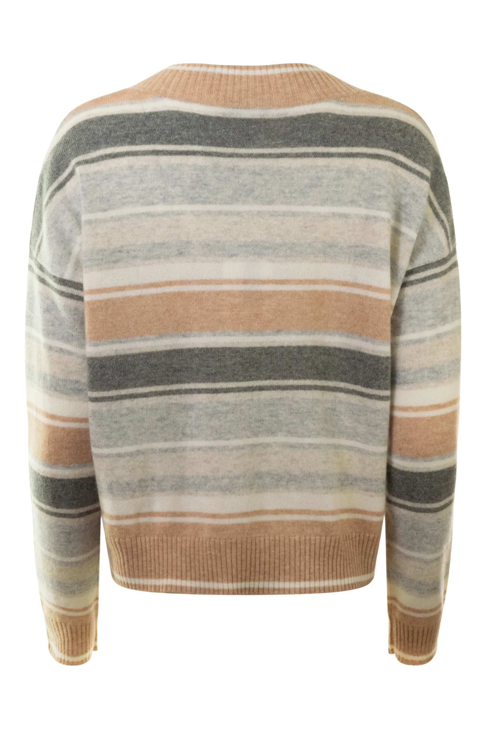 Autumn Cashmere Multi Stripe Vneck Sweater in Neutral Combo