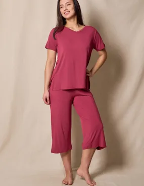 Bamboo Capri Pajama Pants - Burgundy Rose - 2X Only