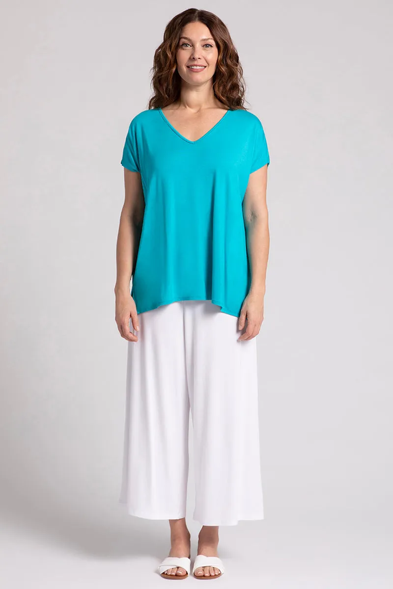 Bamboo V-Neck Slit Sleeve Top | Turquoise