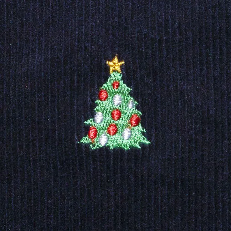 Christmas Tree-Embroidered Beachcomber Corduroy Pants in Nantucket Navy