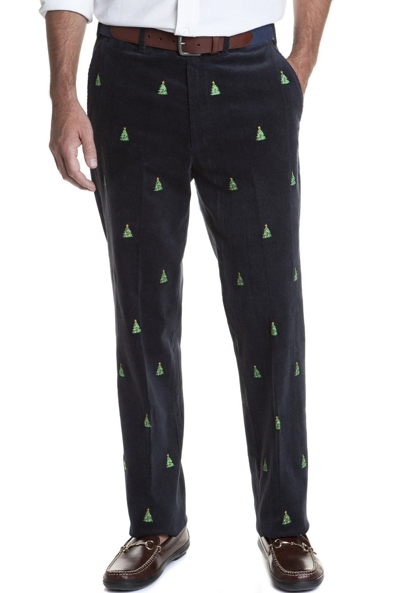 Christmas Tree-Embroidered Beachcomber Corduroy Pants in Nantucket Navy