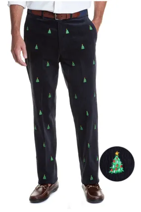 Christmas Tree-Embroidered Beachcomber Corduroy Pants in Nantucket Navy