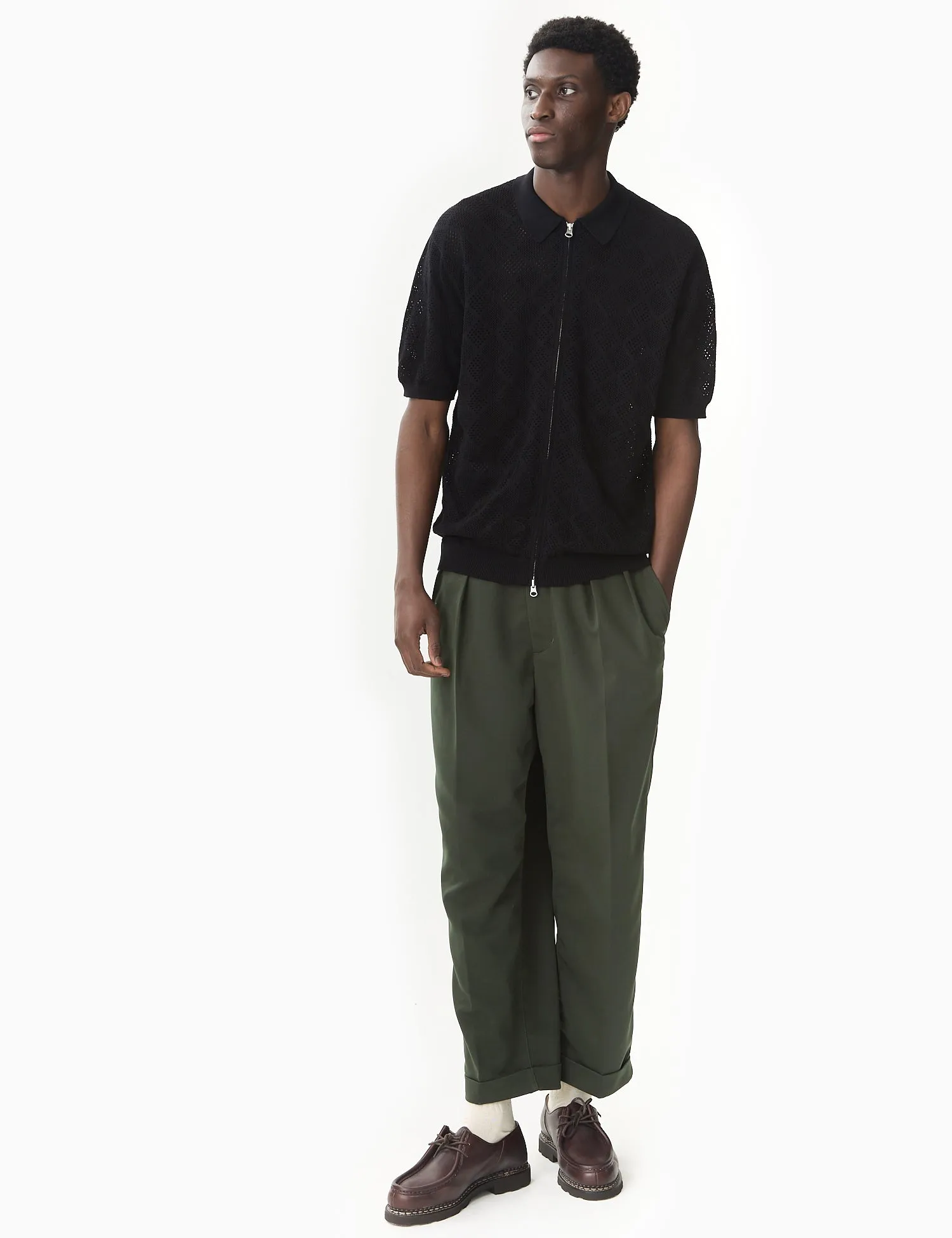 Mens Green Beams Plus Double-Pleat Trousers in Premium PE Twill Fabric