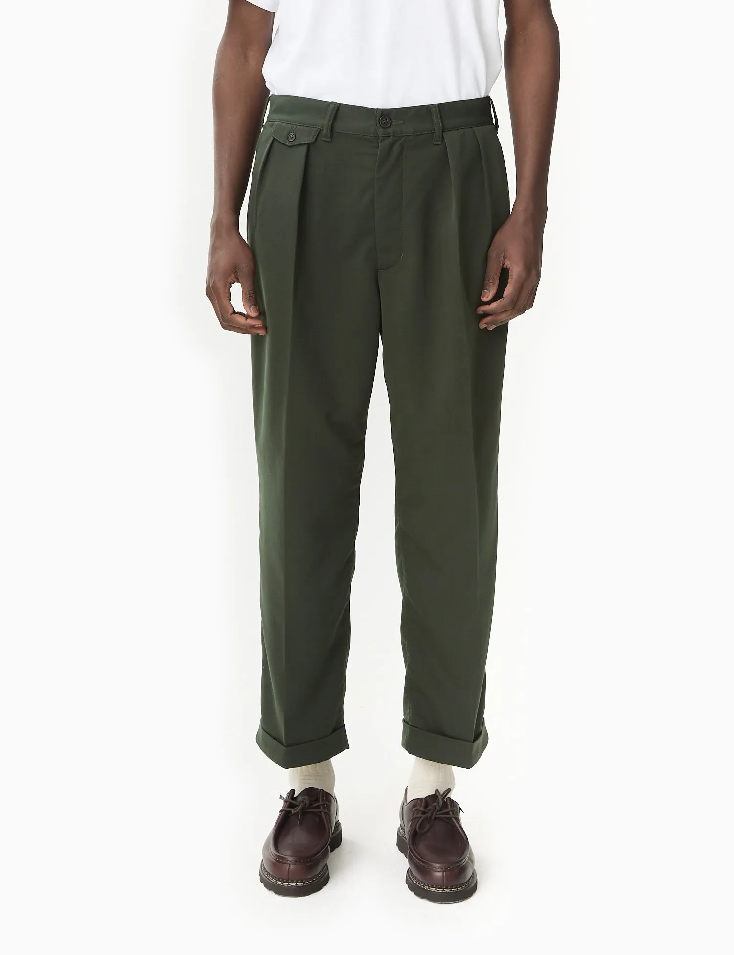 Mens Green Beams Plus Double-Pleat Trousers in Premium PE Twill Fabric