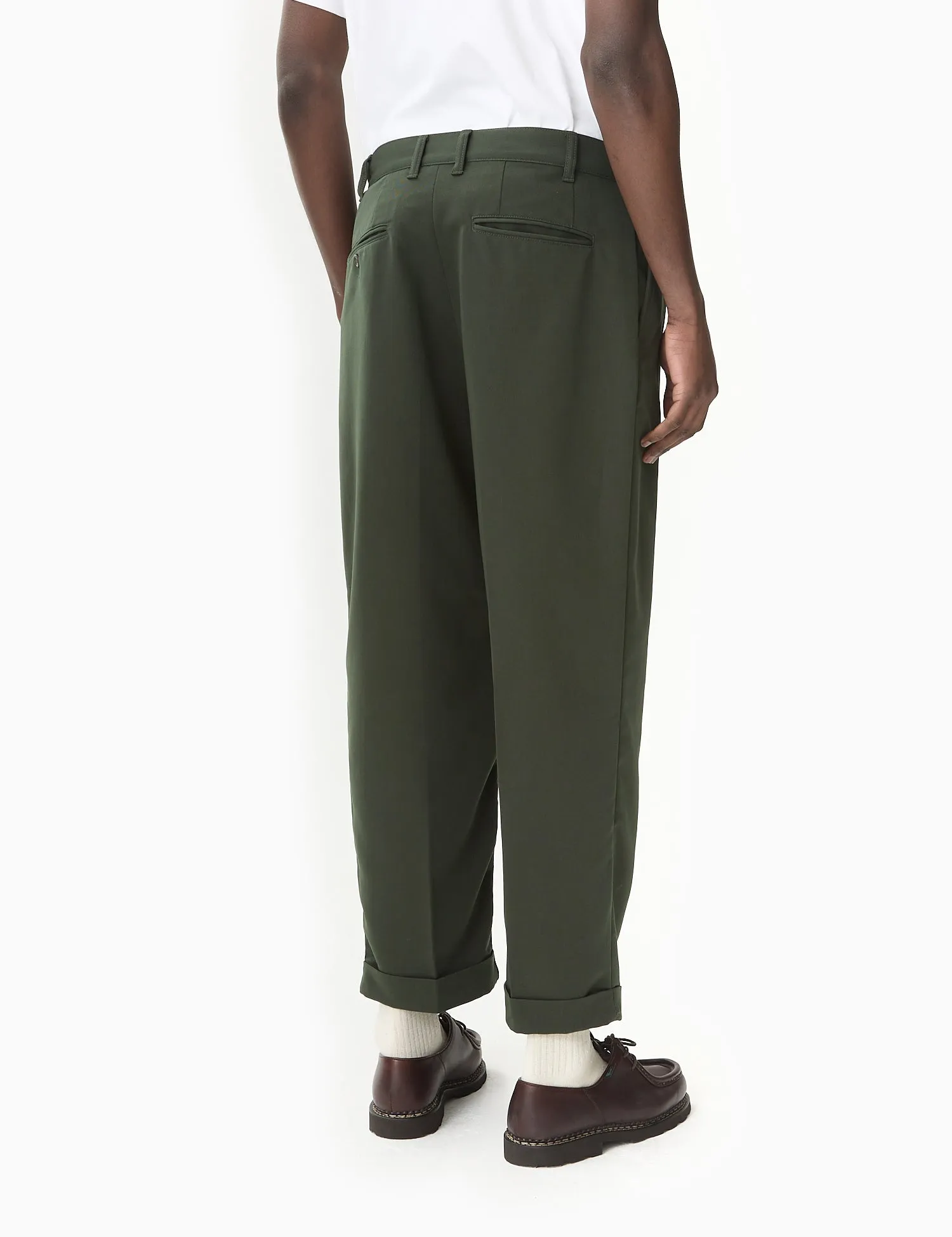 Mens Green Beams Plus Double-Pleat Trousers in Premium PE Twill Fabric