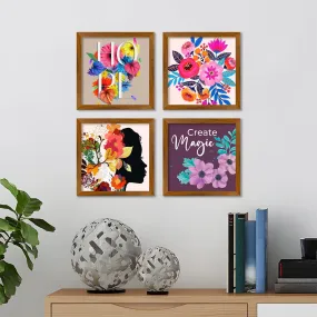 Beautiful Colorful Decorative Flower Art Wall Frame Set of Four