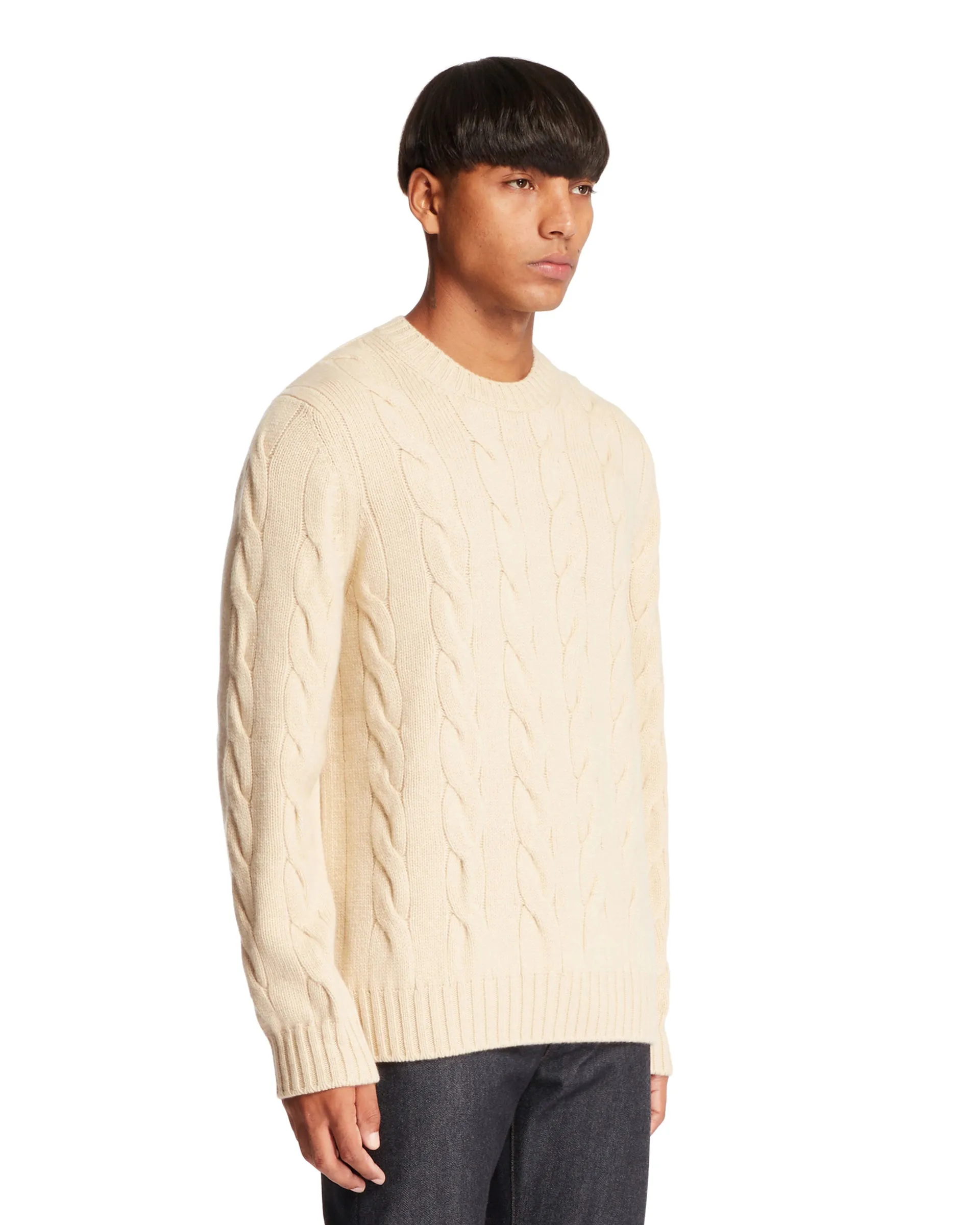 Beige Cable-Knit Sweater