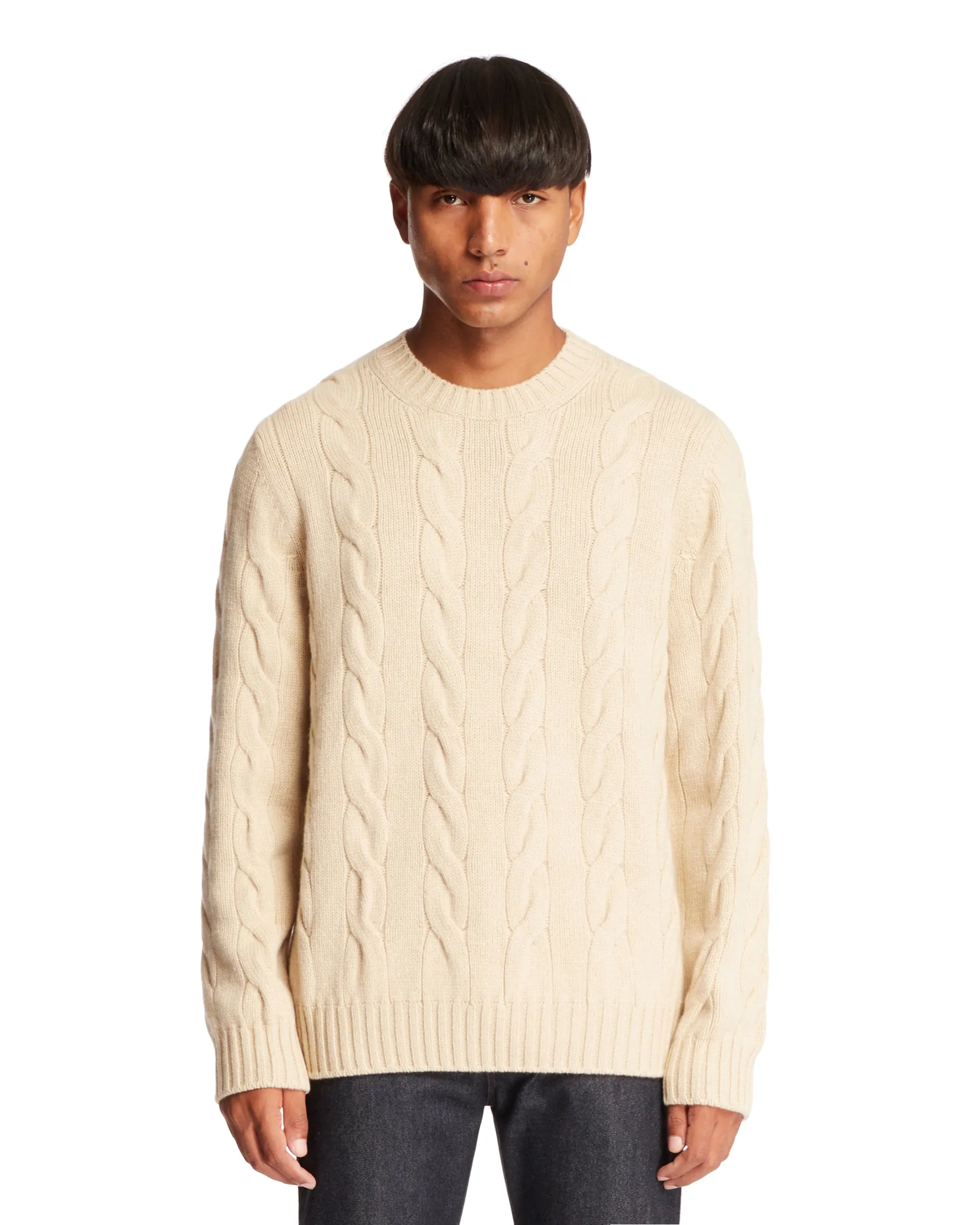 Beige Cable-Knit Sweater