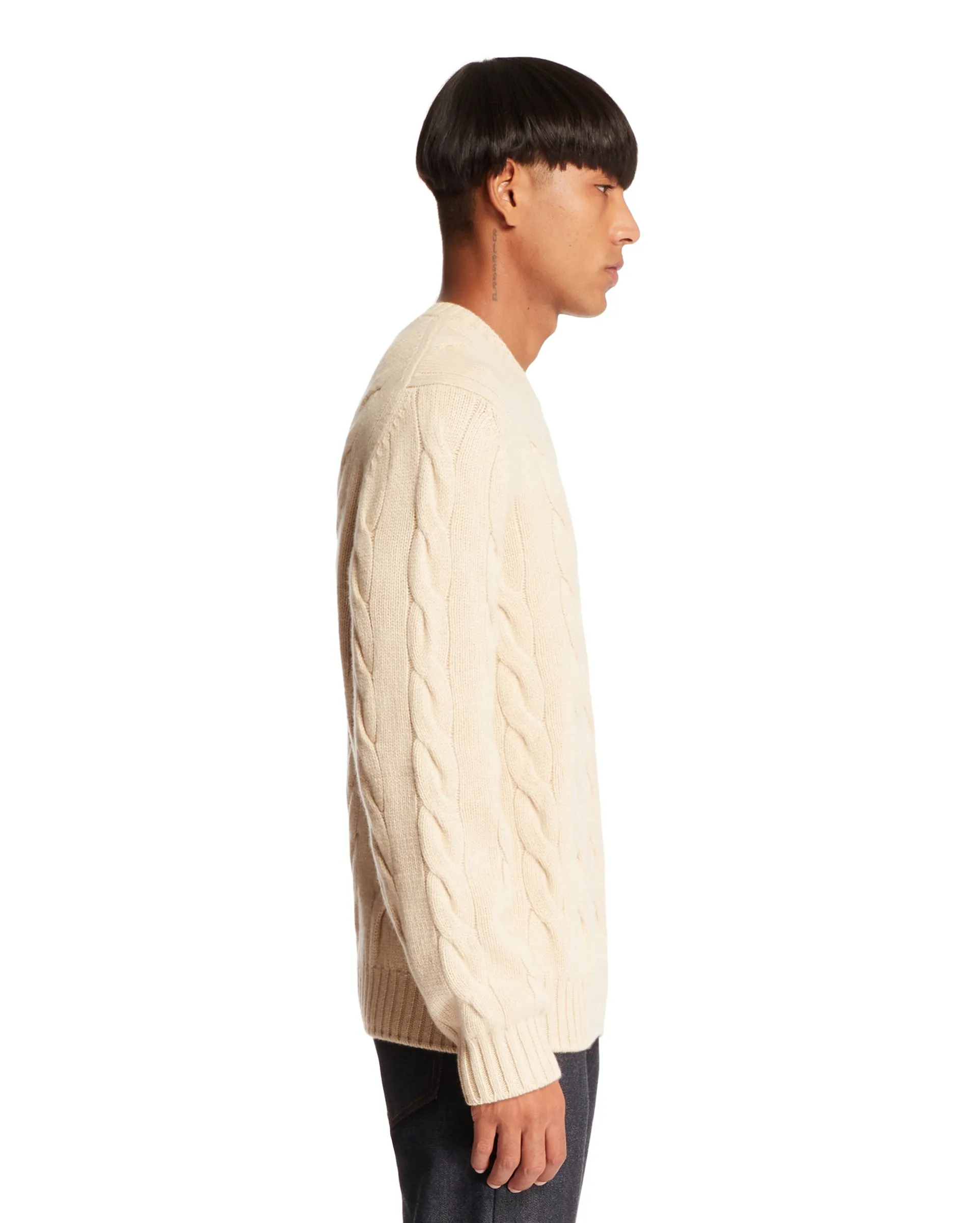 Beige Cable-Knit Sweater