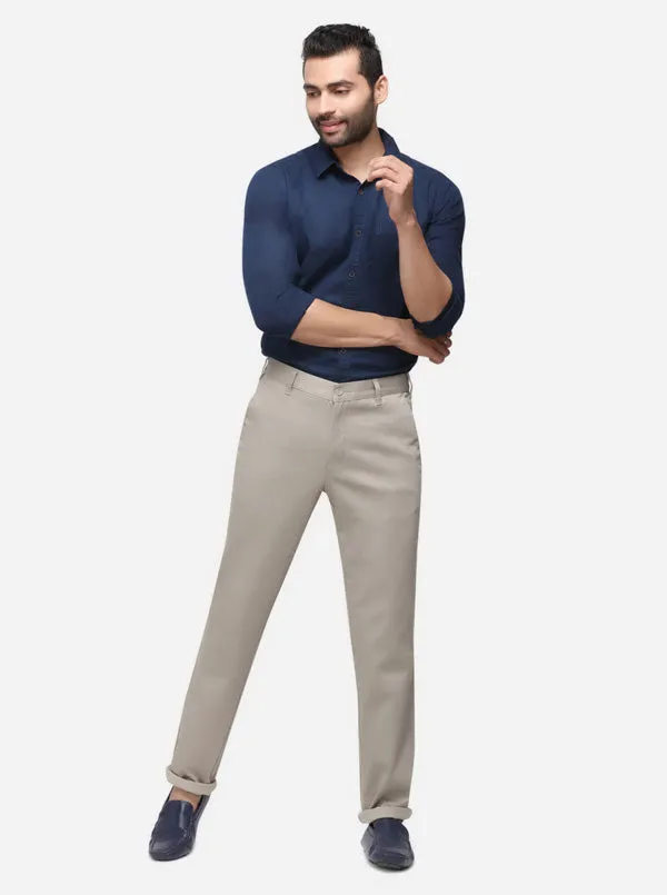 Beige Checked Slim Fit Casual Trouser | Greenfibre