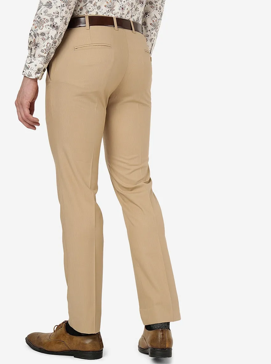 Beige Solid Slim Fit Formal Trouser | Metal