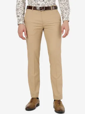 Beige Solid Slim Fit Formal Trouser | Metal