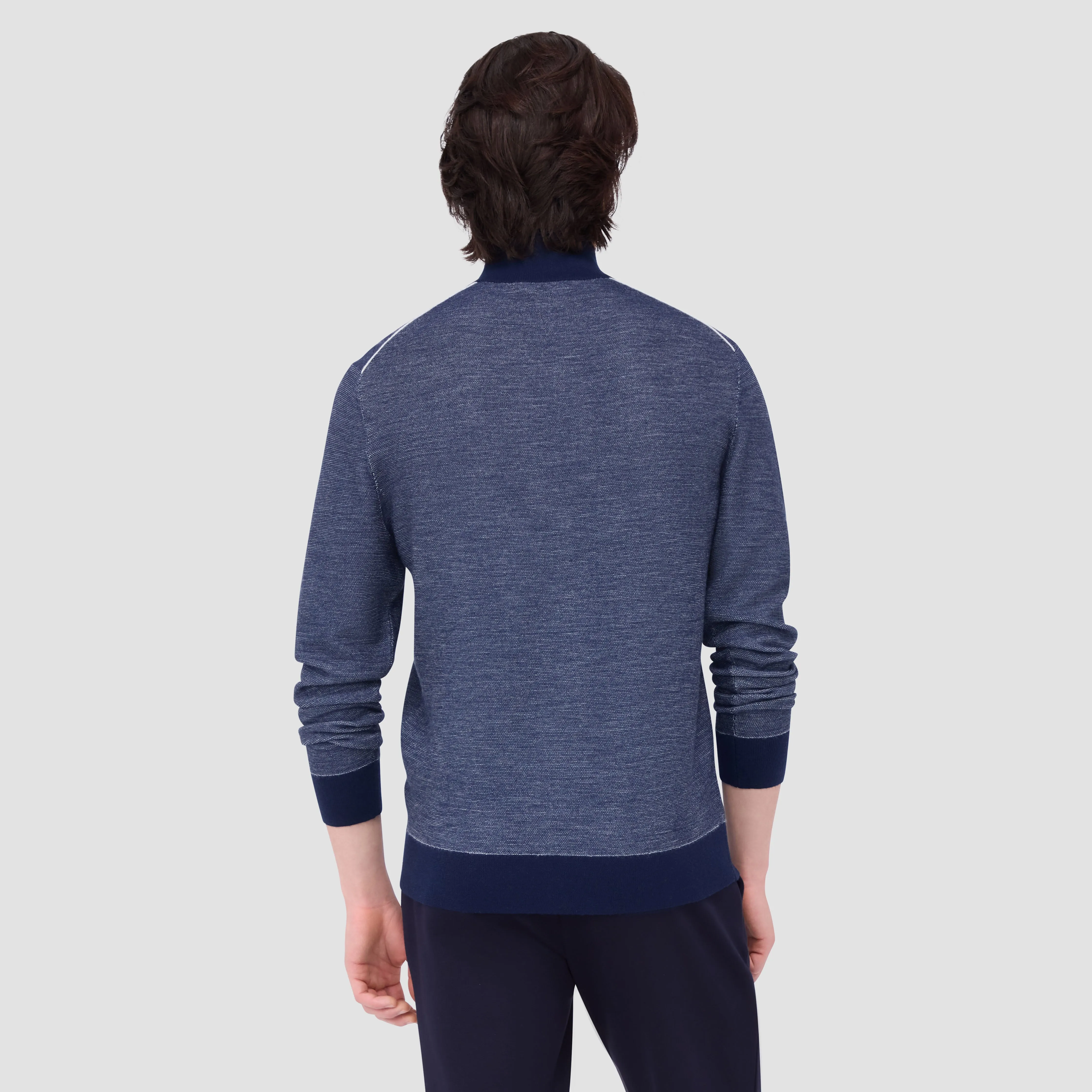 Bird's Eye Jacquard Quarter Zip Mock Neck Sweater