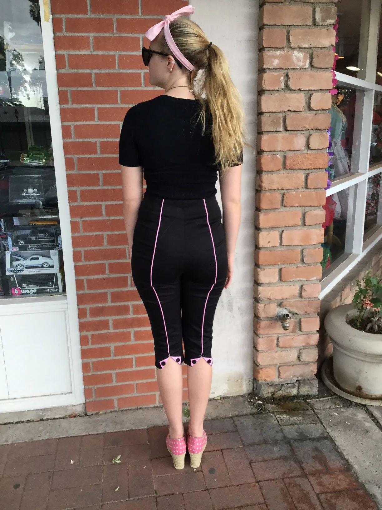 Black and Pink Pinstripe Capri Pants