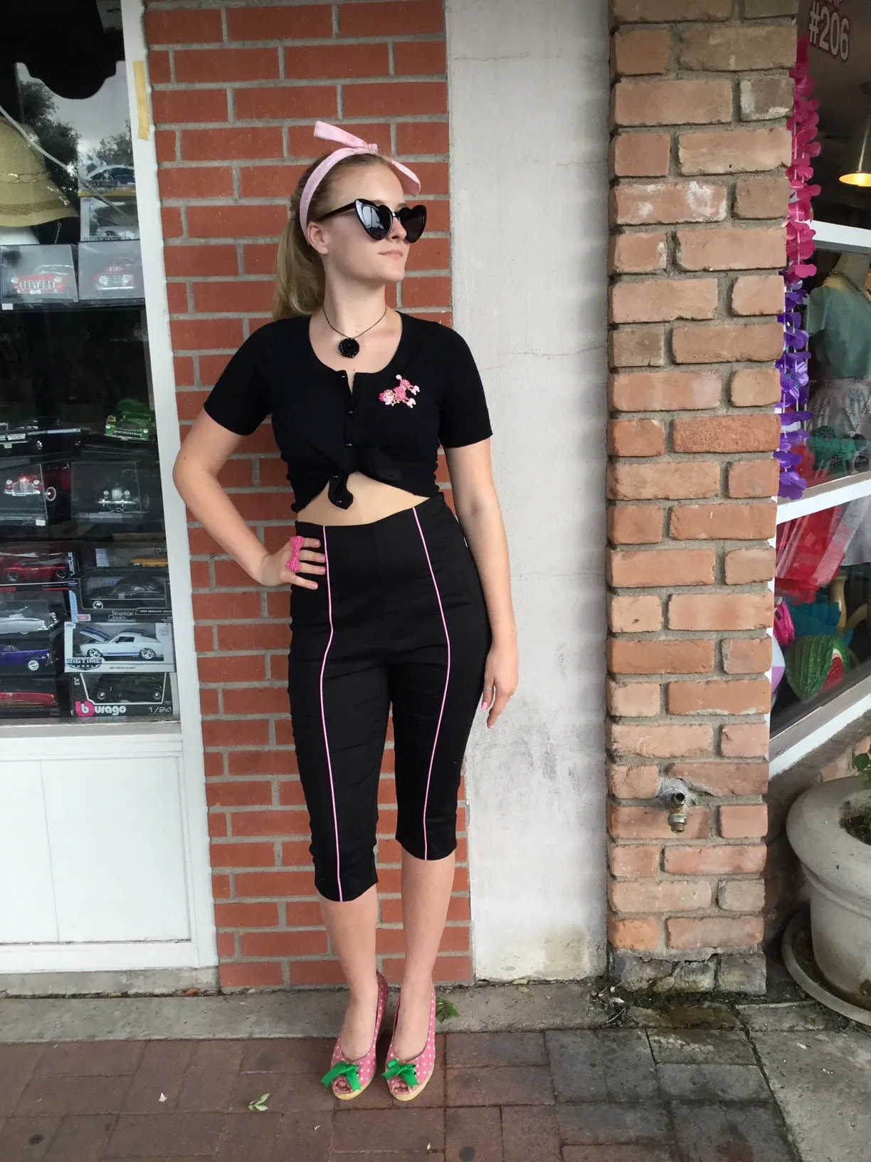 Black and Pink Pinstripe Capri Pants