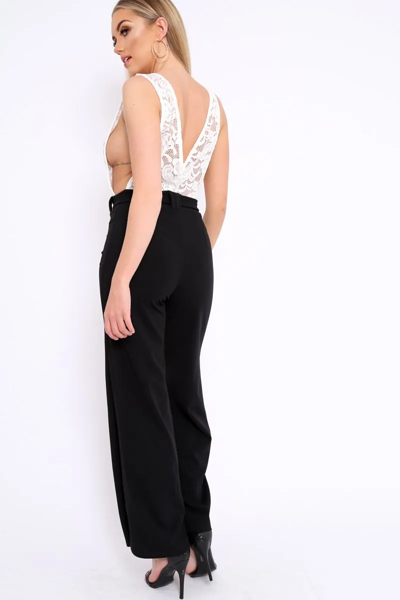 Black Plunge Front Lace Jumpsuit - Felice