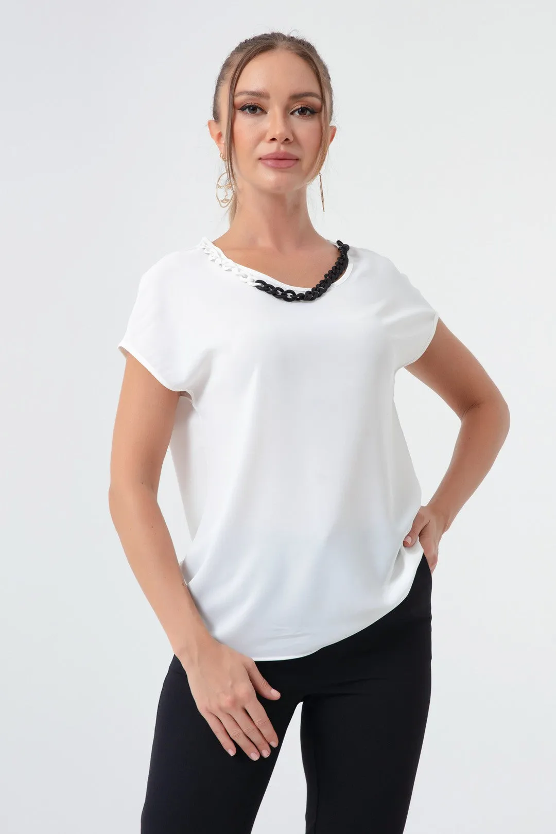 Blouse With Women'S Necklace