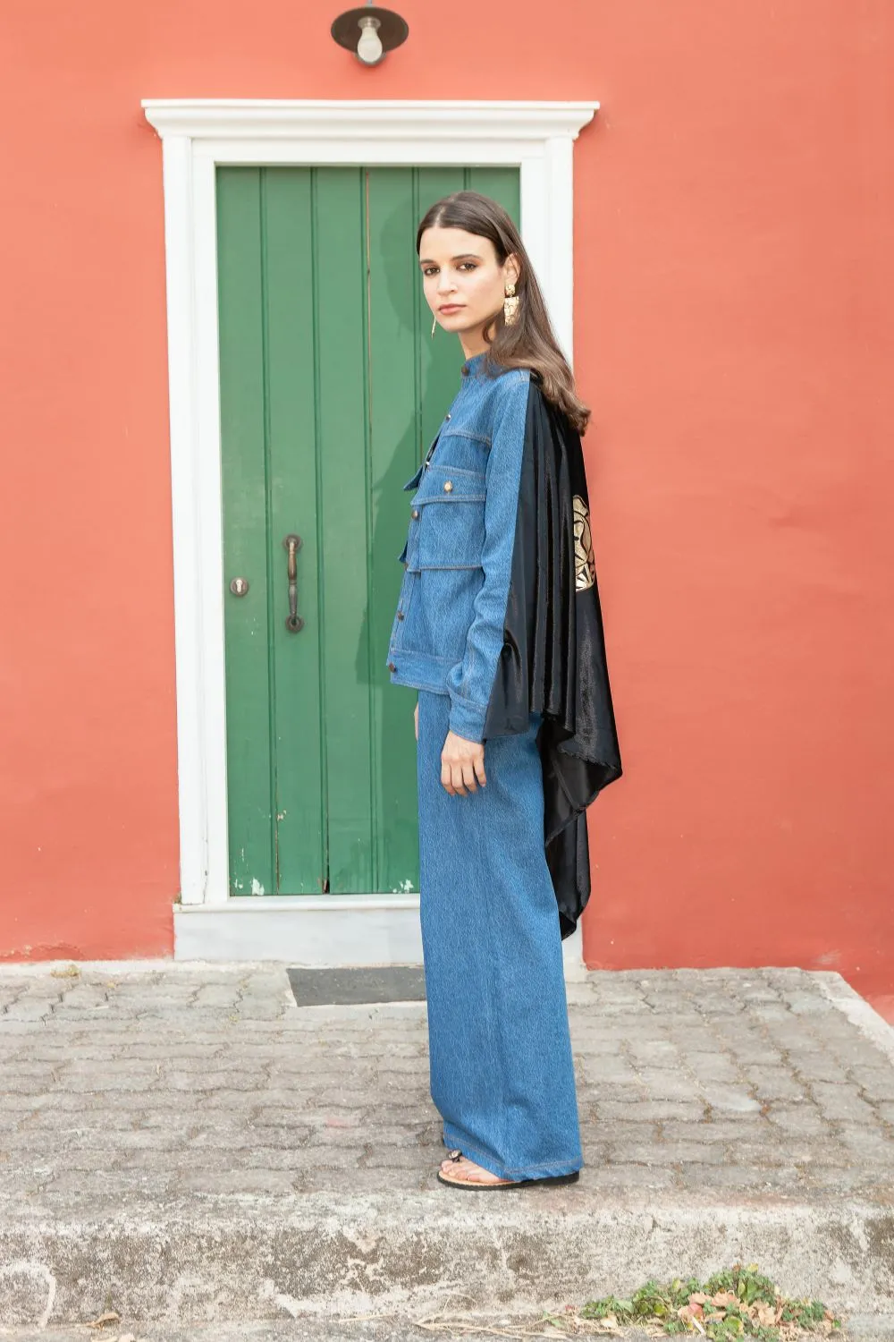 Blue Wide-Legged Denim Trousers