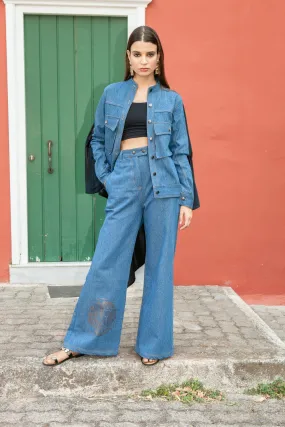 Blue Wide-Legged Denim Trousers