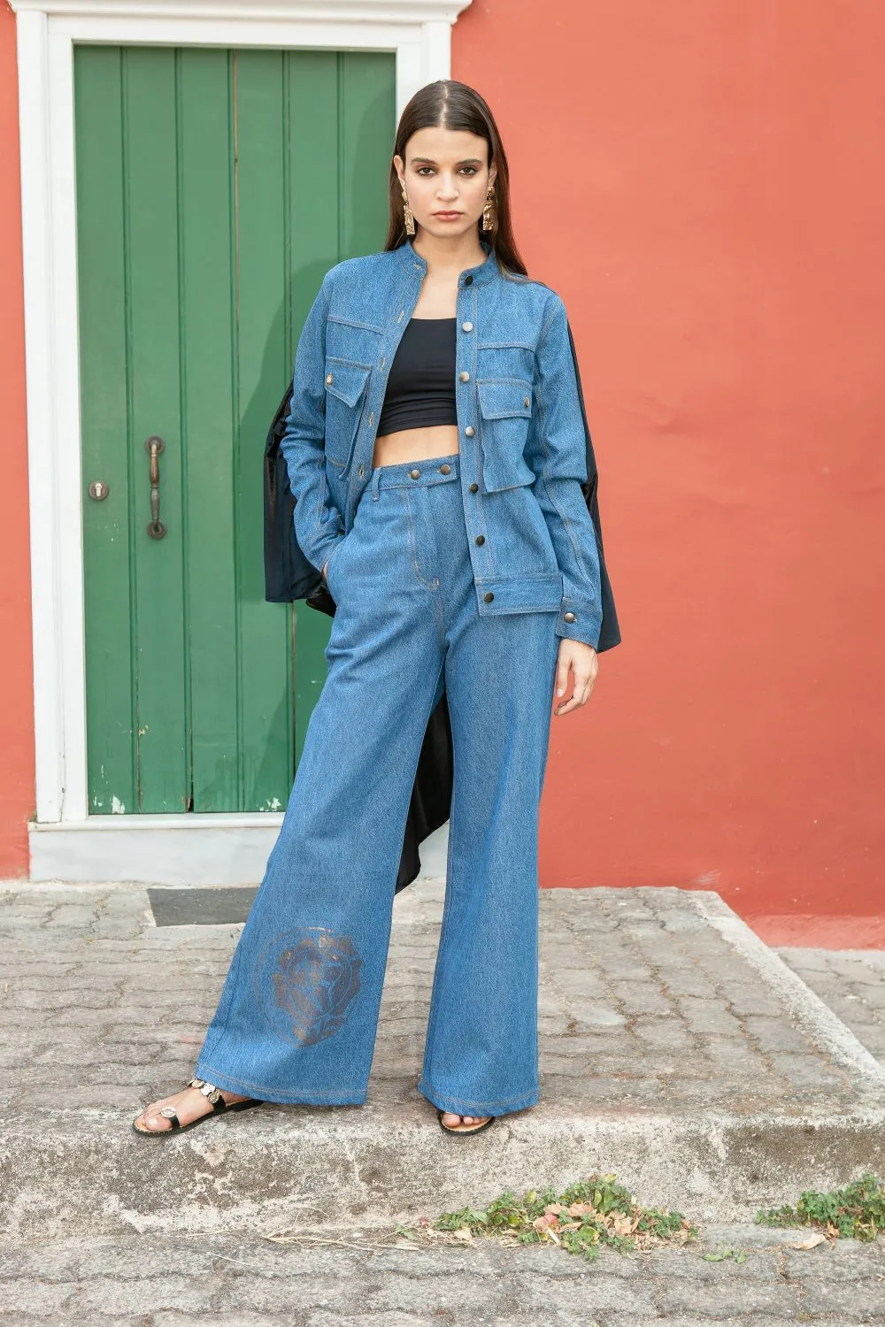 Blue Wide-Legged Denim Trousers