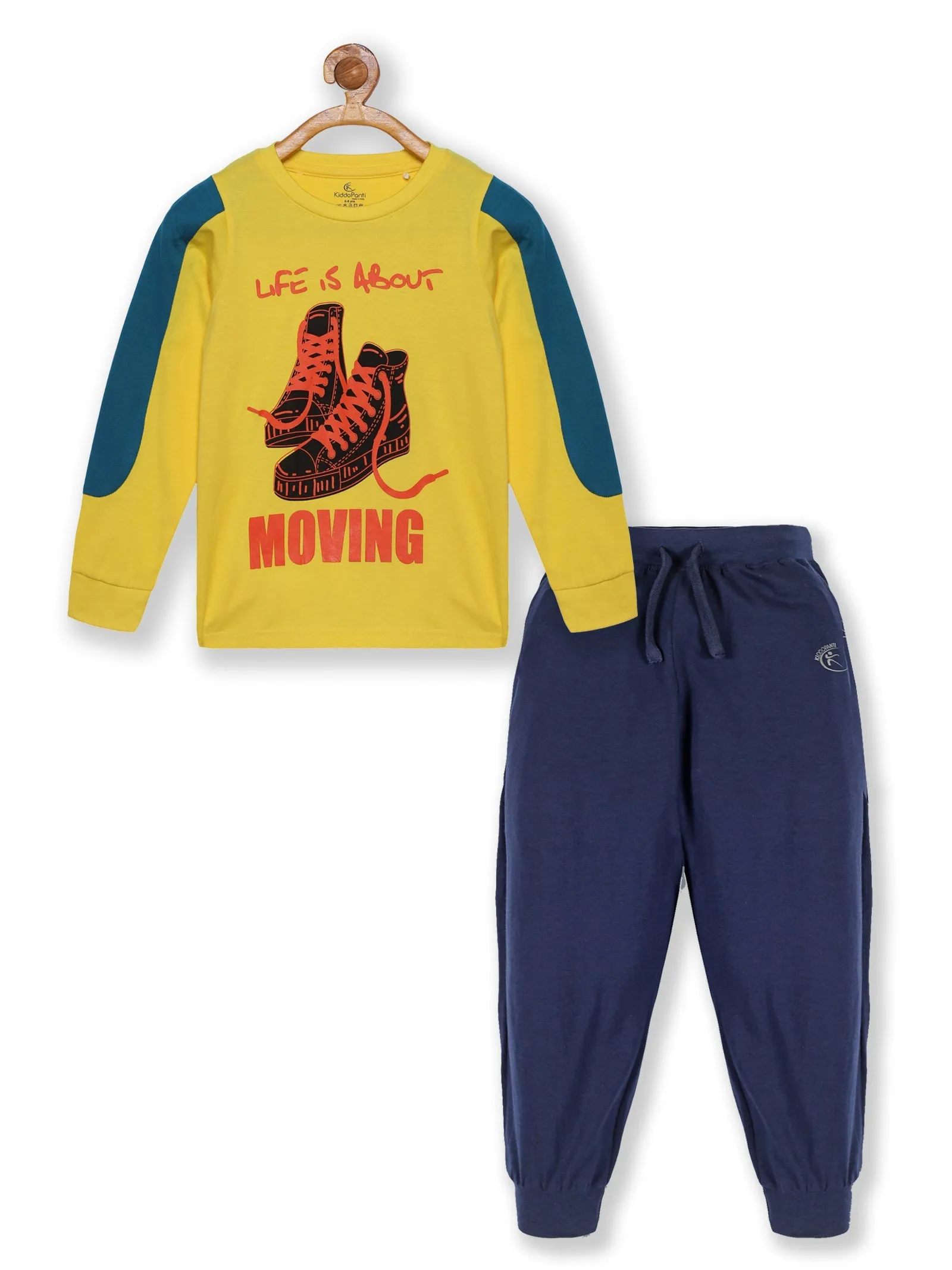 Boys Chest Print Patch Tee & Solid Track Pant