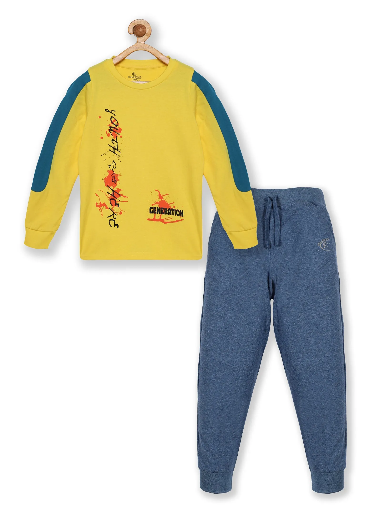 Boys Chest Print Patch Tee & Solid Track Pant