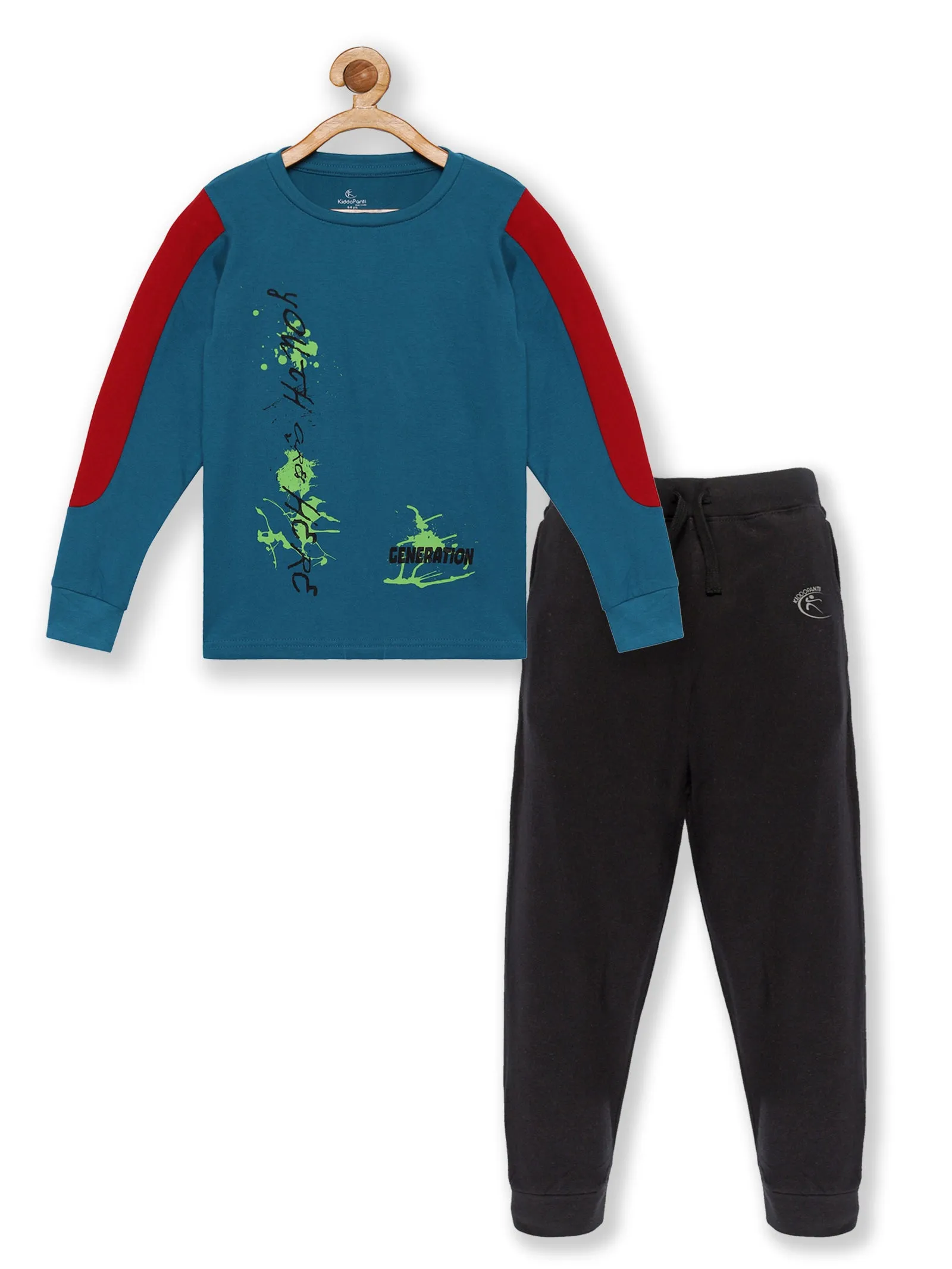 Boys Chest Print Patch Tee & Solid Track Pant