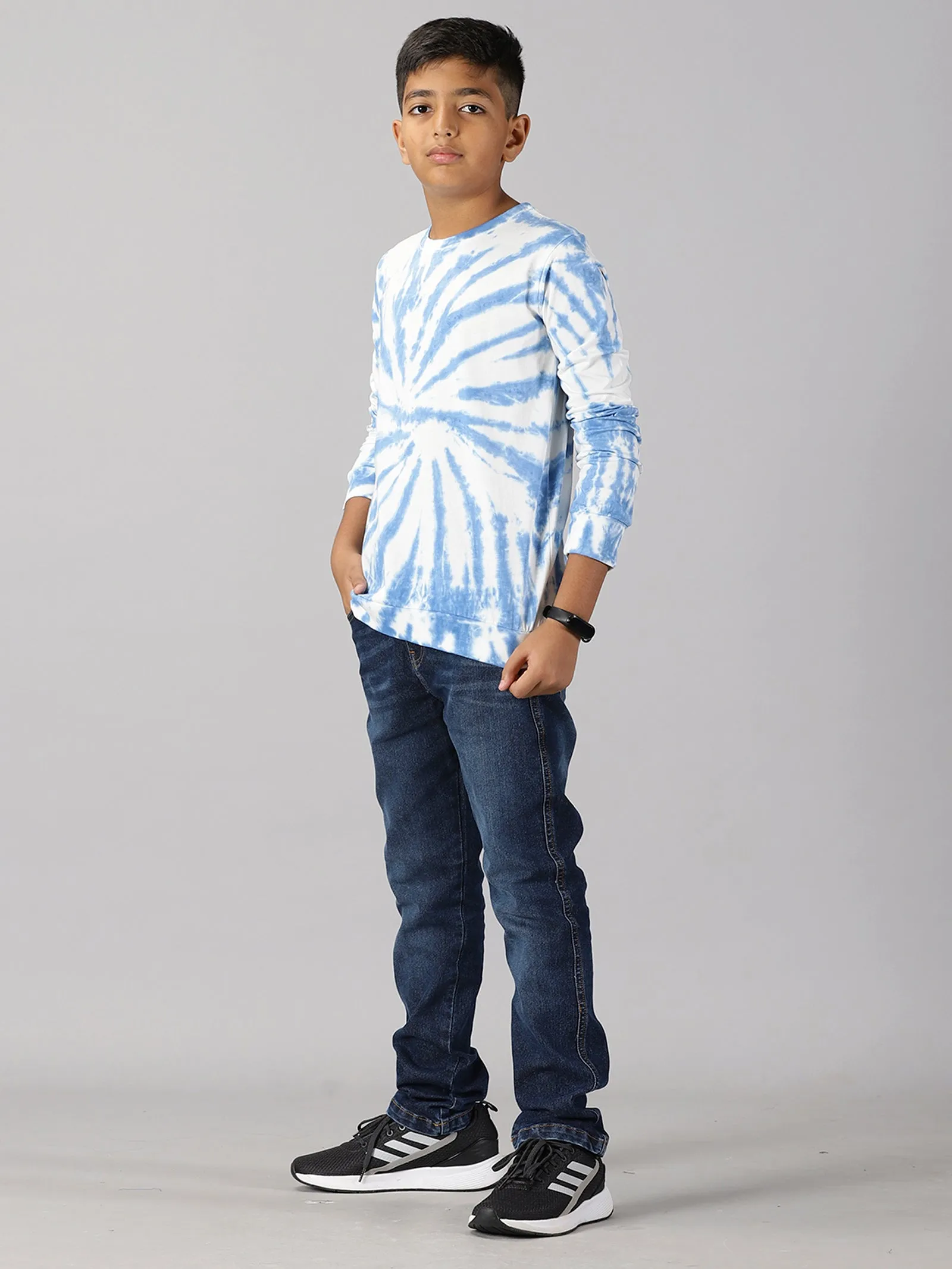 Boys Tie and Dye Full Sleeve Tee Shirt & Denim Pant Set