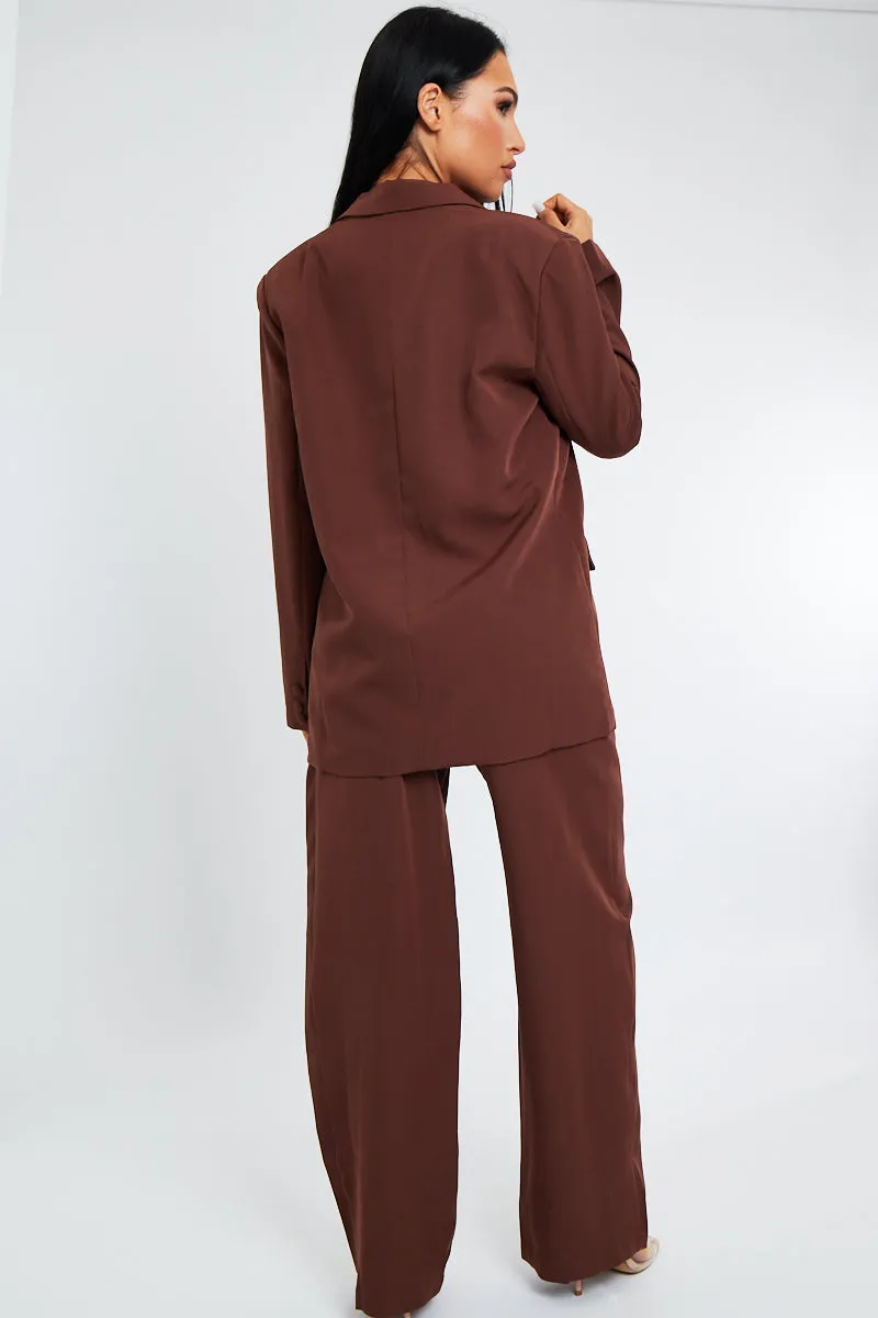 Brown Tailored Blazer & Wide Leg Trouser Set - Casidi