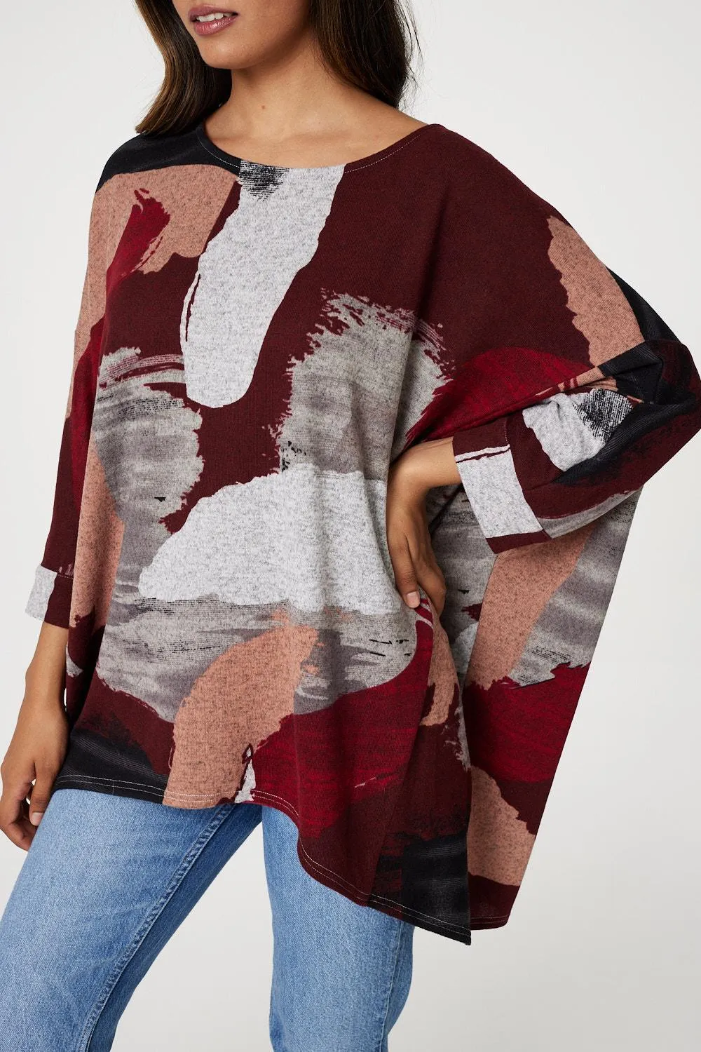 Brushstroke Print Oversize Top