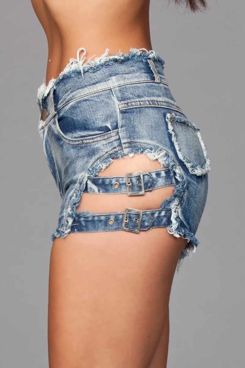 Buckled Down Denim Shorts  Blue Wash