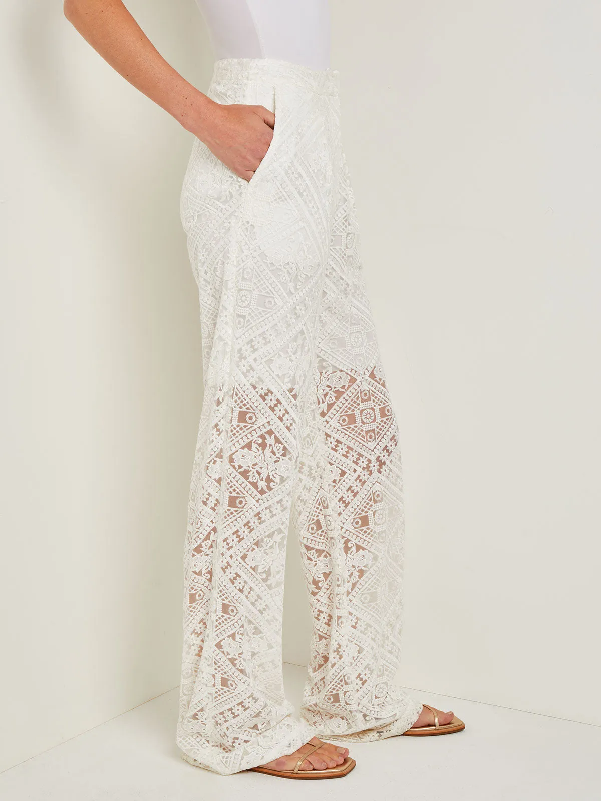 Button-Fly Straight Leg Pants - Lined Lace