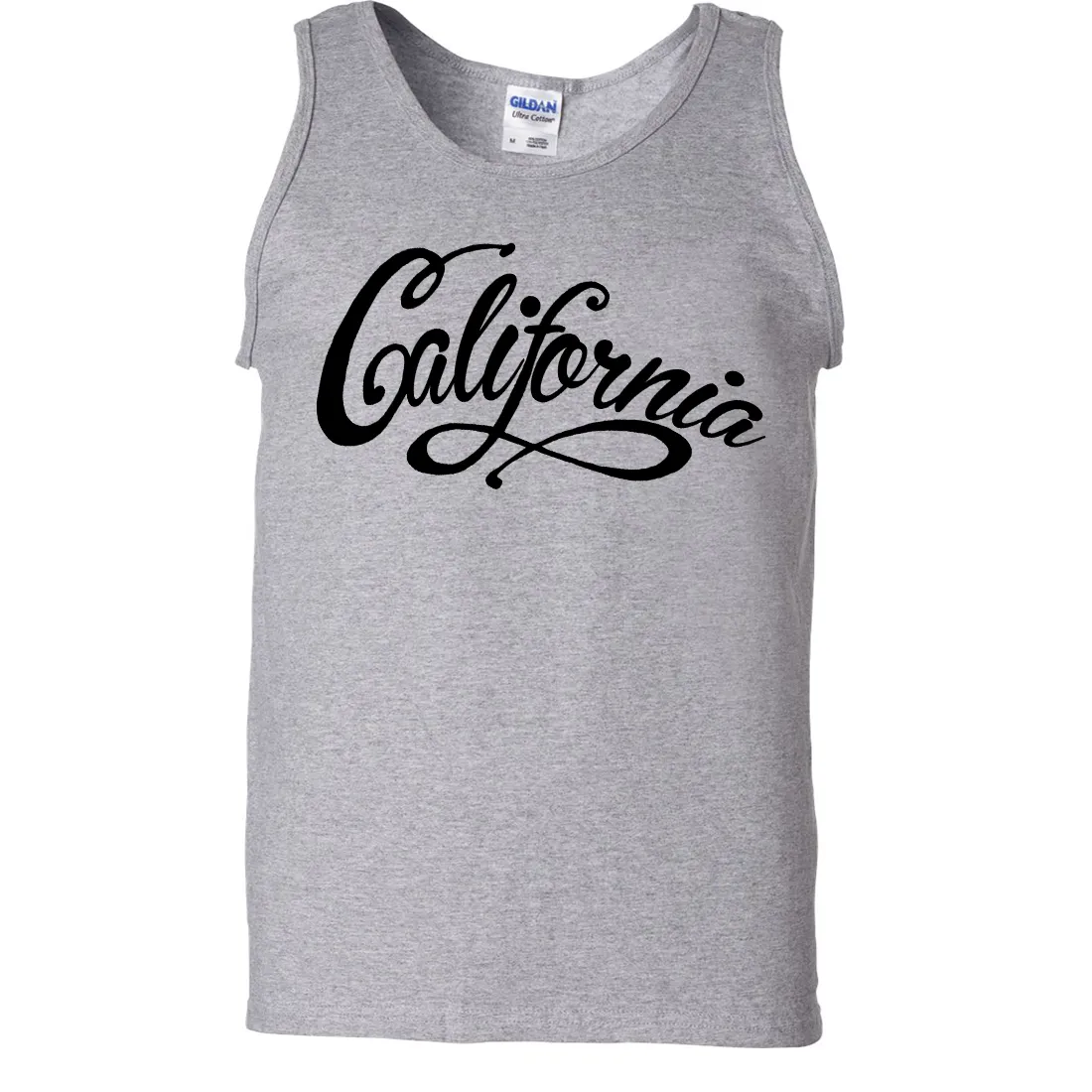 California Beach Script Black Print Asst Colors Tank Top