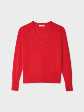 CASHMERE CORE V Neck in Bright Scarlet Red